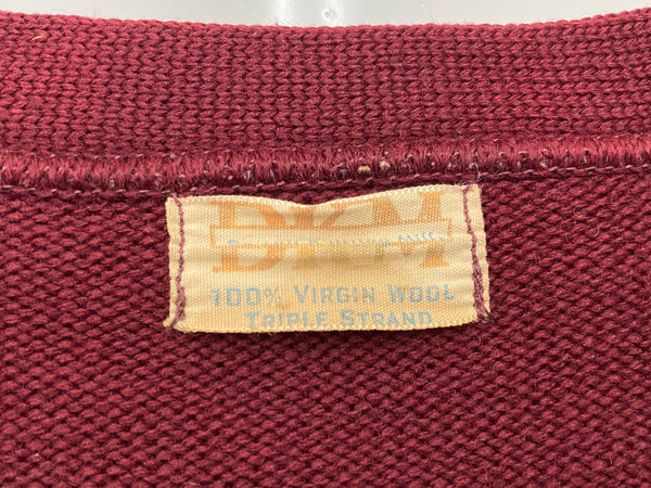 ヴィンテージ vintage 40s 40年代 DKM Wool Sweater ニット ロングリブ Vネック えんじ バーガンディ セーター 無地 ワインレッド 104MT-1873