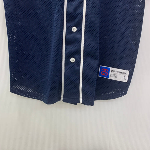 ステューシー STUSSY ベースボールシャツ 半袖シャツ ネイビー Lサイズ 201MT-3907