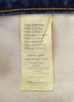 ダブルアールエル RRL ボタンフライ ストレートデニム 日本製 ダメージ加工 青耳 革パッチ デニム ブルー 32/34 103MB-586