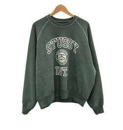 ステューシー STUSSY 24AW Overlock Varsity Raglan Crew オーバーロック バーシティ ラグラン クルー ユーズド加工 カレッジロゴ 118564 スウェット グリーン Lサイズ 101MT-5332