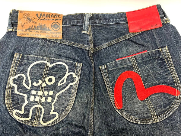 ヤマネ YAMANE カモメ＆ドクチん刺繍 デニム LOT5044 デニム ブルー 34×34 601MB-3