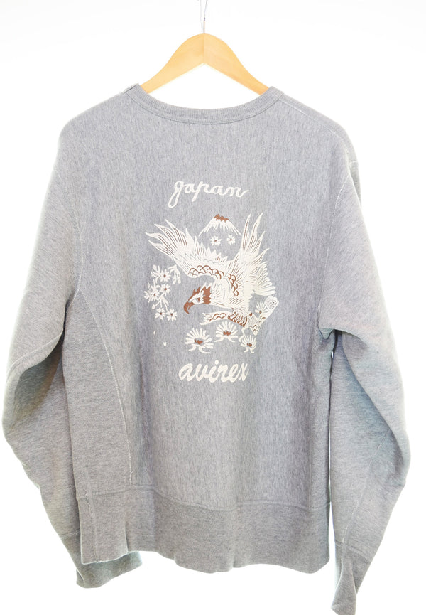 アビレックス AVIREX 前V リバース仕様 鷹 イーグル プリント スウェット 613859 スウェット グレー Lサイズ 103MT-3403