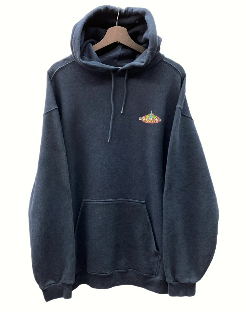 バレンシアガ Balenciaga 20SS BONJOUR bal Hoodie ボンジュール ロゴ フーディー プルオーバー 紺 FT75 600583 THV61 パーカ プリント ネイビー Lサイズ 104MT-499