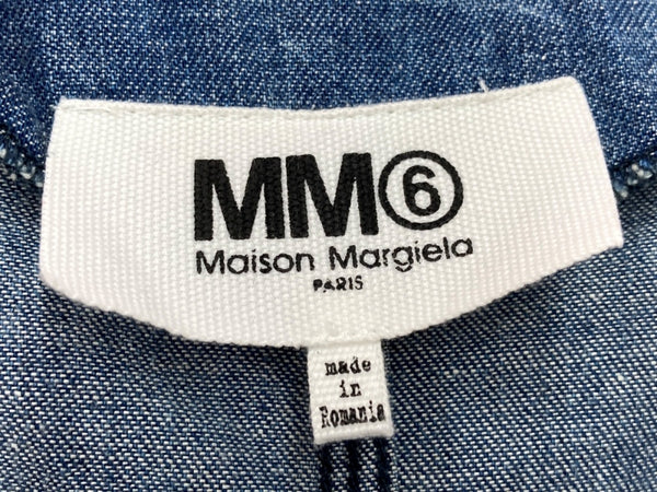 エムエムシックス MM6 メゾンマルジェラ Maison Margiela 2019年モデル 半袖 Vネック デニム ドレス サイドスリット DENIM インディゴ S52CT0376 S30512 ワンピース ワンポイント ネイビー SIZE38 104LT-138