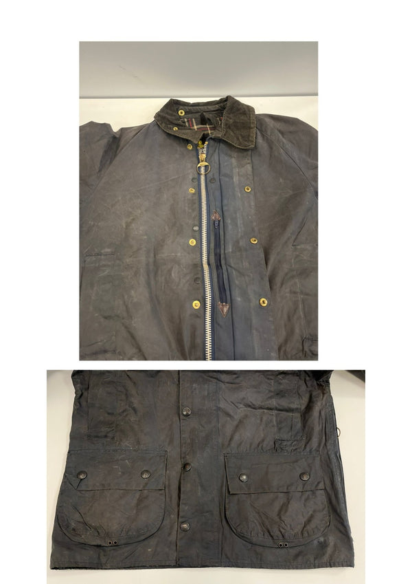 バブアー BARBOUR 90's 90年代 3ワラント BEAUFORT ビューフォート ワックス コットン オイルドジャケット ハーフコート VINTAGE ヴィンテージ A155 C38 ジャケット ネイビー 101MT-5339