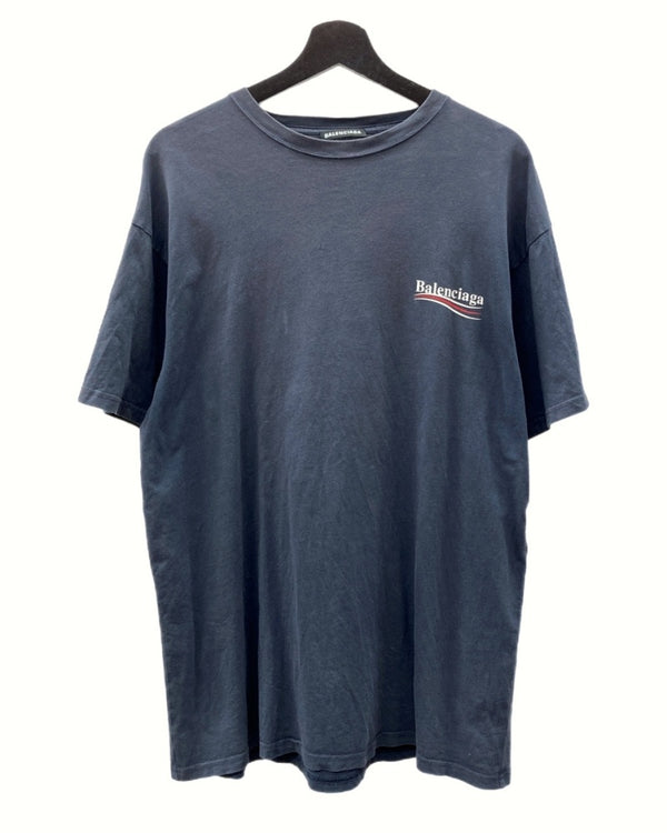 バレンシアガ BALENCIAGA CAMPAIGN LOGO PRINT T-SHIRT キャンペーン ロゴ プリント Tシャツ 半袖 カットソー 紺 556150 TAV44 Tシャツ ロゴ ネイビー Mサイズ 104MT-1183