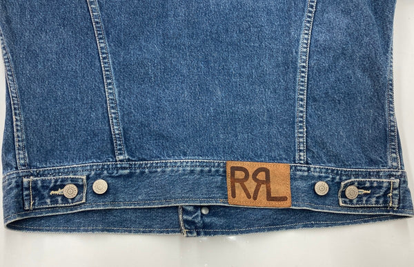 ダブルアールエル RRL 90s 90年代 三ツ星タグ USA製 101-J TYPE デニムジャケット Gジャン トラッカージャケット 紺 青 ジャケット 無地 ネイビー Mサイズ 104MT-1995