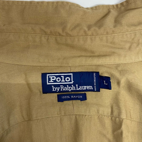 【曜日割引対象外】 ラルフローレン RALPH LAUREN レーヨン サファリシャツ エポレット 無地 長袖シャツ ベージュ Lサイズ 201MT-4363 VB