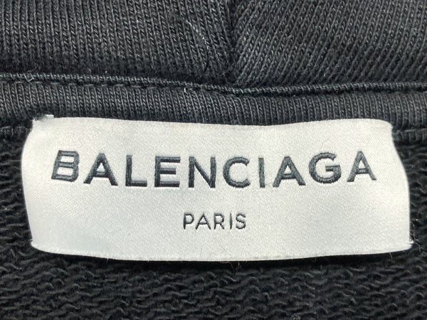 バレンシアガ BALENCIAGA プルオーバー フーディ ビッグシルエット オーバーサイズ フードロゴ BLACK 黒 UP57 2017 01142 パーカ プリント ブラック Mサイズ 104MT-552