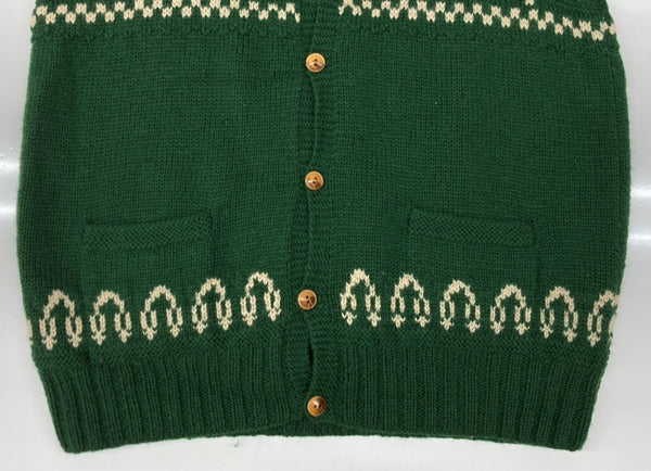 ダブルアールエル RRL 90s WOOL VEST ウール ベスト カウチン ボタン Vネック HAND KNIT トナカイ柄 三ツ星タグ Ralph Lauren ラルフローレン 緑 ベスト 総柄 グリーン Mサイズ 104MT-1747