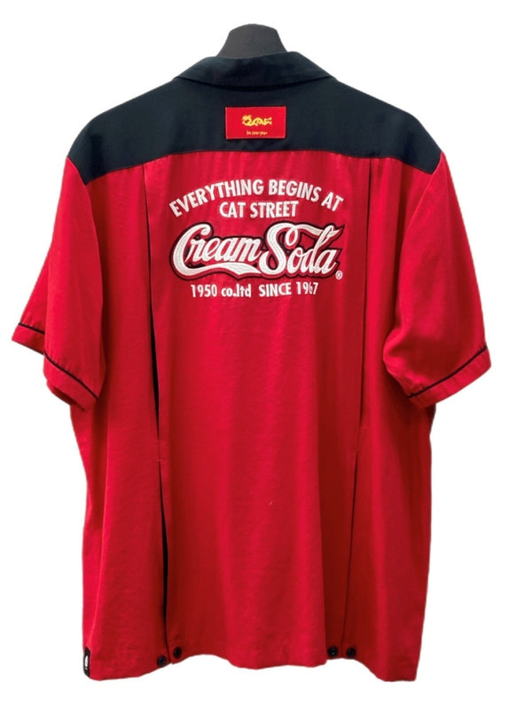 クリームソーダ CREAM SODA Bowling Shirt ボーリング シャツ オープン 半袖 シャツ 開襟 刺繍 赤 黒 PD19SH-01 半袖シャツ ロゴ レッド XLサイズ 104MT-1318