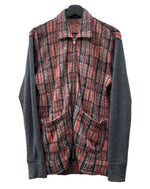 コムデギャルソン COMME des GARCONS HOMME 12AW ZIP UP CARDIGAN ジップ アップ カーディガン 切り替え ニット セーター 長袖 赤 HJ-T017 カーディガン チェック レッド Mサイズ 104MT-1625