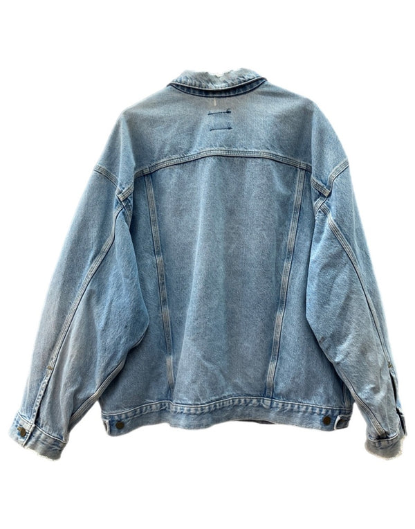 カーハート Carhartt DENIM TRUCKER JACKET デニム トラッカー ジャケット Gジャン ダメージ USA製 アウター インディゴ 青 ジャケット ロゴ ブルー 2XLサイズ 104MT-2167