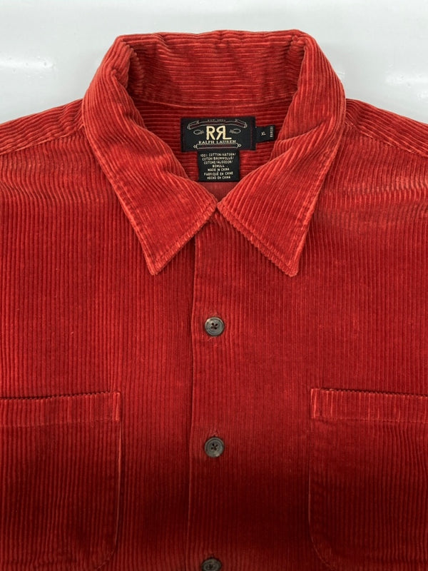 ダブルアールエル RRL 90s CORDUROY JACKET コーデュロイ ジャケット ボタン 開襟 太畝 三ツ星タグ Ralph Lauren オレンジ 赤 ジャケット 無地 レッド XLサイズ 104MT-2260