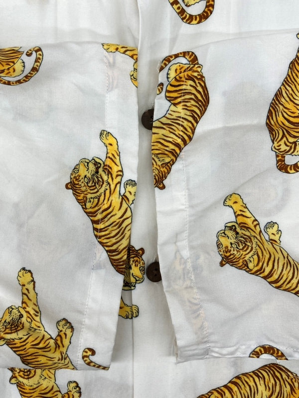 ワコマリア WACKO MARIA OPENCOLOR SHIRT オープンカラー シャツ TIM LEHI ティム リーハイ タイガー 虎 ハワイアン アロハ 開襟 半袖 白 黄 半袖シャツ 総柄 ホワイト Mサイズ 104MT-2330