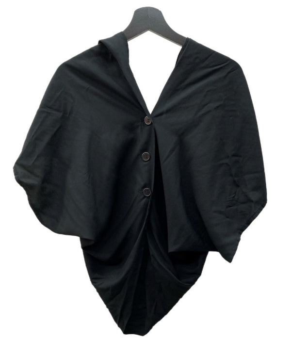 ワイズ Y's ヨウジヤマモト Yohji Yamamoto ノースリーブ ドレープ デザイン カーディガン フーディ フード フロントボタン BLACK 黒 半袖シャツ ブラック SIZE3 104LT-167
