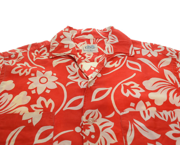 ヴィンテージ Vintage 60s 70s Tahitian アロハシャツ シャークカラー 半袖シャツ レッド Lサイズ 103MT-3129