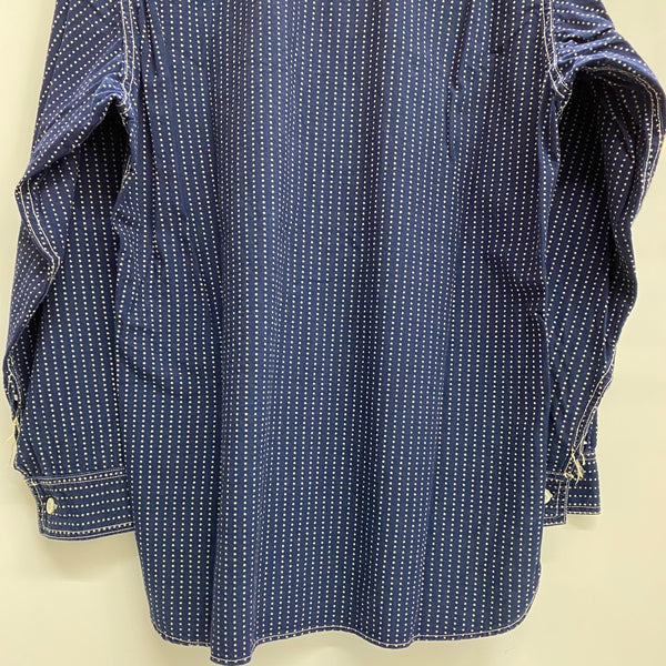 【曜日割引対象外】 リアルマッコイズ The REAL McCOY’S THE DOUBLE DIAMOND  スターウォバッシュ ストライプ デニムシャツ 長袖シャツ ネイビー 15サイズ 201MT-4365 VB