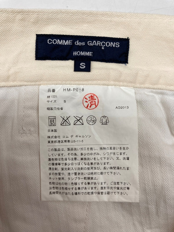 コムデギャルソン COMME des GARCONS HOMME WORK PANTS ワーク パンツ ジップフライ トラウザーズ 白 無地 HM-P018 ボトムスその他 ホワイト Sサイズ 104MB-399