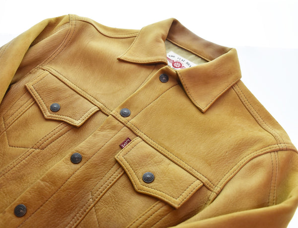 フラットヘッド THE FLAT HEAD 3rd TYPE DEERSKIN LEATHER TRUKER JAKCET レザー ジャケット 鹿革 トラッカー ジャケット 38 ジャケット ブラウン 103MT-3179