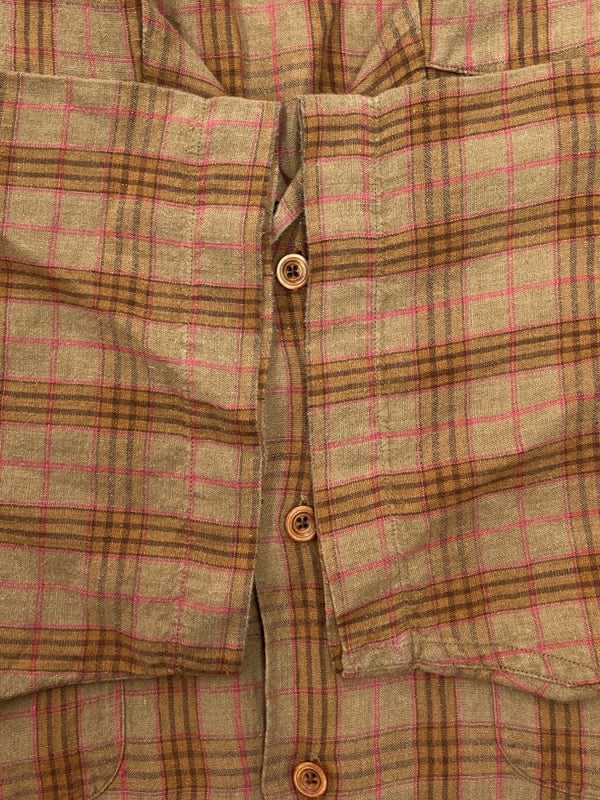 ラルフローレン RalphLauren 90s LINEN S/S OPEN COLLAR SHIRT リネン オープン カラー シャツ 半袖 開襟 茶 HS-RL-YM-0852 半袖シャツ チェック ブラウン Lサイズ 104MT-1505
