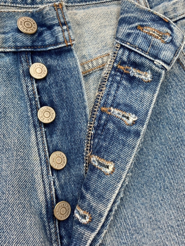ダブルアールエル RRL 90s DENIM PANTS デニム パンツ ボタンフライ ジーパン ジーンズ USA製 Ralph Lauren インディゴ 青 ロゴ R002 デニム ブルー サイズ 34 104MB-223