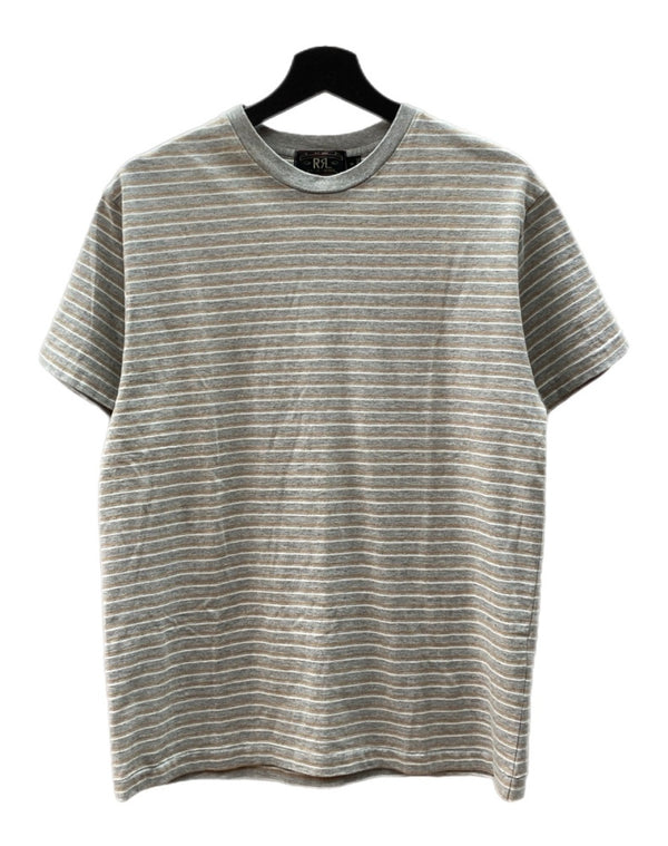 ダブルアールエル RRL 90s BORDER SS T-SHIRT ボーダー 半袖 Tシャツ クルーネック ストライプ 三ツ星タグ Ralph Lauren 灰 Tシャツ ライン グレー Mサイズ 104MT-1486