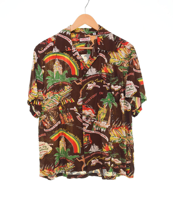 サンサーフ SUN SURF 2007 HISTORY OF THE ISLAND ALOHA SHIRT アロハ シャツ オープンカラー レーヨンシャツ SS33324 半袖シャツ ブラウン Mサイズ 103MT-2716