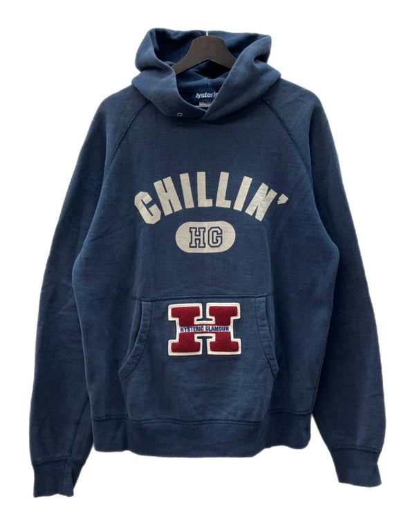 ヒステリックグラマー HYSTERIC GLAMOUR CHILLIN HOODIE SWEATSHIRT フーディー スウェットシャツ プルオーバー パーカー 裏起毛 トレーナー 紺 2CF-6760 パーカ ロゴ ネイビー Fサイズ 104MT-2127