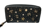 ジミーチュウ JIMMY CHOO 長財布 ラウンドファスナー 星座 スタッズ チャーム 刻印 LEATHER レザー イタリア製 BLACK 黒 財布・ケース レディース財布 総柄 ブラック 104W-24