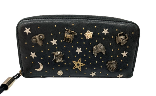 ジミーチュウ JIMMY CHOO 長財布 ラウンドファスナー 星座 スタッズ チャーム 刻印 LEATHER レザー イタリア製 BLACK 黒 財布・ケース レディース財布 総柄 ブラック 104W-24