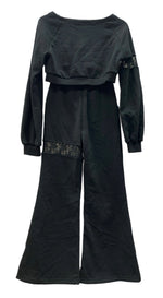 ロゼミューズ Rosé Muse lace garter sweat set レース ガーター スウェット セット クロップド丈 フレアパンツ スウェットパンツ ロゴ 刺繍 BLACK 黒 RM224CS1201 セットアップ ワンポイント ブラック 104LT-232