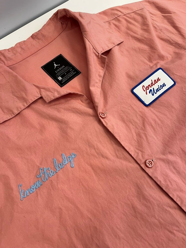 ジョーダン JORDAN UNION×NIKE JORDAN MECHANIC BOWLING SHIRT ユニオン×ナイキジョーダン メカニック ボーリングシャツ  CV1356-685 半袖シャツ ピンク Sサイズ 101MT-4381