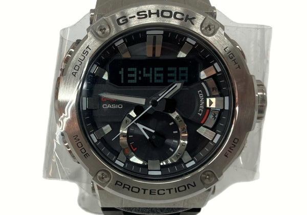 ジーショック G-SHOCK CASIO カシオ CARBON CORE GUARD 耐衝撃構造 20気圧防水 タフソーラー スチールバック Bluetooth 銀 黒 GST-B200 メンズ腕時計ブラック 104T-3