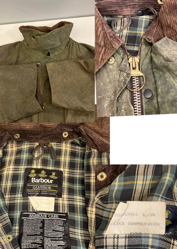 バブアー BARBOUR 90's 90年代 3ワラント GAMEFAIR ゲームフェア ワックス コットン オイルドジャケット ハーフコート VINTAGE ヴィンテージ A123 C38 ジャケット カーキ 101MT-5236