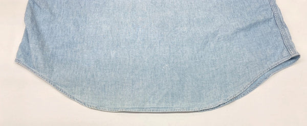 ダブルアールエル RRL 90s 三ツ星タグ SHIRT バンドカラー 猫目ボタン 胸ポケット ヴィンテージ VINTAGE ラルフローレン RALPH LAUREN コットン マレーシア製 ライトブルー 青 長袖シャツ 無地 ブルー Mサイズ 104MT-2026