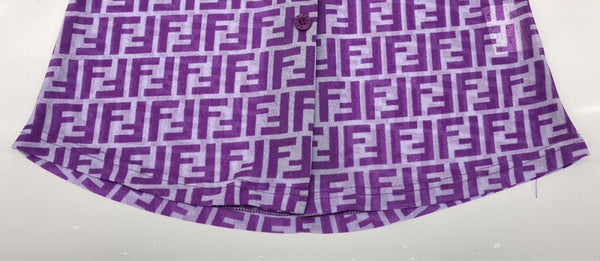 フェンディ FENDI ジーンズ JEANS ズッカ柄 ロングスリーブ ブラウス ステンカラー シアー フロントボタン ロゴボタン ウエストライン イタリア製 PURPLE 紫 10.54224 長袖シャツ 総柄 パープル 104LT-231