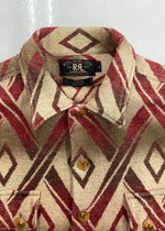 ダブルアールエル RRL 90s NATTVE WORKSHIRT ネイティブ ワークシャツ 三ツ星タグ USA製 厚手 ジャケット Ralph Lauren 薄茶 ジャケット 総柄 ベージュ Lサイズ 104MT-1363