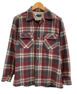 ペンドルトン PENDLETON 50s Vintage ヴィンテージ ウールシャツ チェック バーガンディ系 オープンカラー 長袖シャツ ワインレッド Mサイズ 101MT-3373