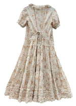 ピンクハウス PINKHOUSE DRESS ドレス 半袖 ロング丈 マキシ丈 ピコフリル ローズブーケ 小花柄 リボン フリル ティアード レトロ アンティーク ロリータ PINK アイボリー IVORY A2151FAY303 ワンピース 総柄 ピンク Lサイズ 104LT-221