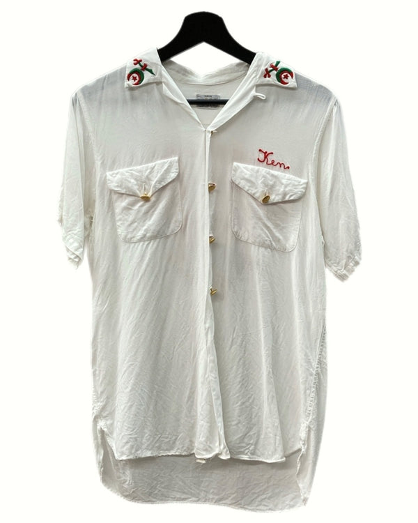 ヴィンテージ vintage 60s Service Bowling Shirt サービス ボーリング シャツ 開襟 刺繍 チェーン UNION MADE 半袖 白 サイズ 14-14 1/2 半袖シャツ ロゴ ホワイト 104MT-1220