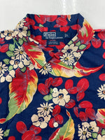 ラルフローレン RalphLauren 90s OPEN COLLAR SHIRT オープン カラー シャツ アロハ ハワイアン 半袖 開襟 紺 半袖シャツ 花・植物 マルチカラー Lサイズ 104MT-1508