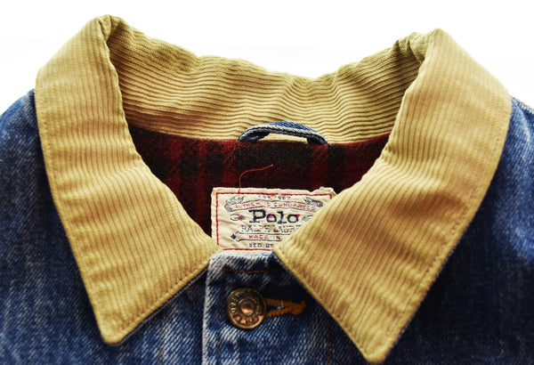 ラルフローレン RalphLauren 80's 90's 白タグ ショート エンジニア ジャケット コーデュロイ襟  ジャケット ブルー Mサイズ 103MT-3531