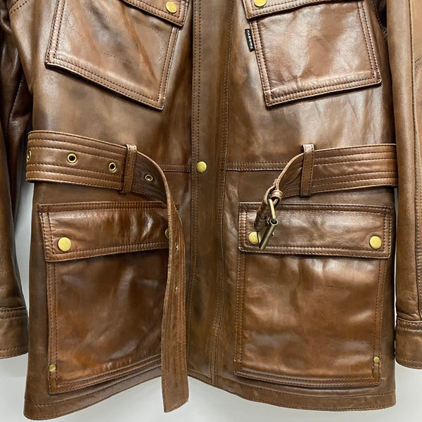 カドヤ KADOYA カーコート バイカーレザージャケット ライダース ジャケット ブラウン Lサイズ 201MT-4281
