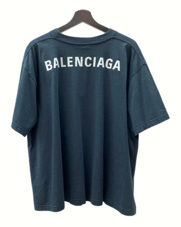 バレンシアガ BALENCIAGA BACK LOGO PRINT TEE バック ロゴ プリント Tシャツ 半袖 カットソー 紺 578124 TEV43 Tシャツ ロゴ ネイビー Lサイズ 104MT-1181