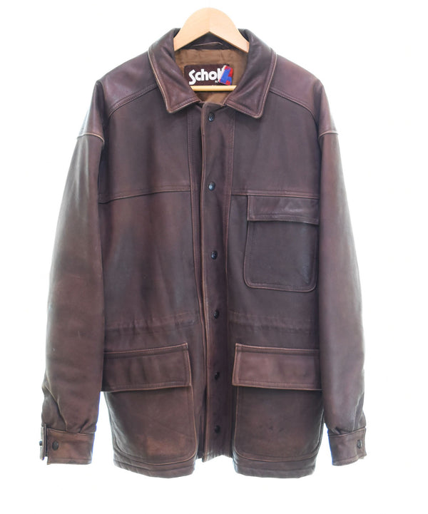 ショット SCHOTT LEATHER COVERALL レザー カバーオール ロング コート カーコート 40 ジャケット ブラウン 103MT-2552
