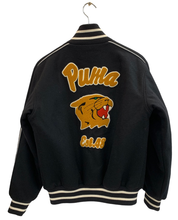プーマ PUMA スタジャン 90's 刺繍 ウール ジャケット ロゴ ブラック Mサイズ 201MT-2498