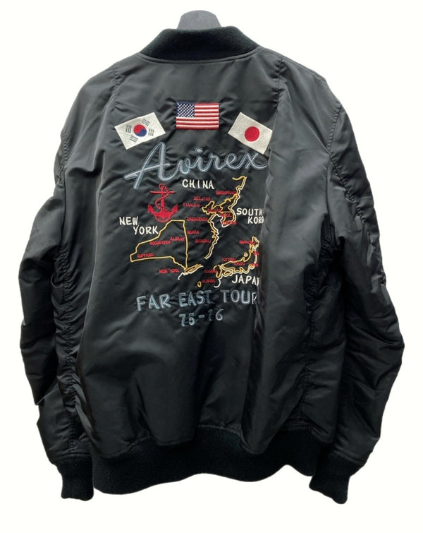 アヴィレックス AVIREX MA-1 FLIGHT JACKET フライト ジャケット ナイロン アウター リバーシブル 黒 AMY7302 ジャケット 刺繍 ブラック 2XLサイズ 104MT-587