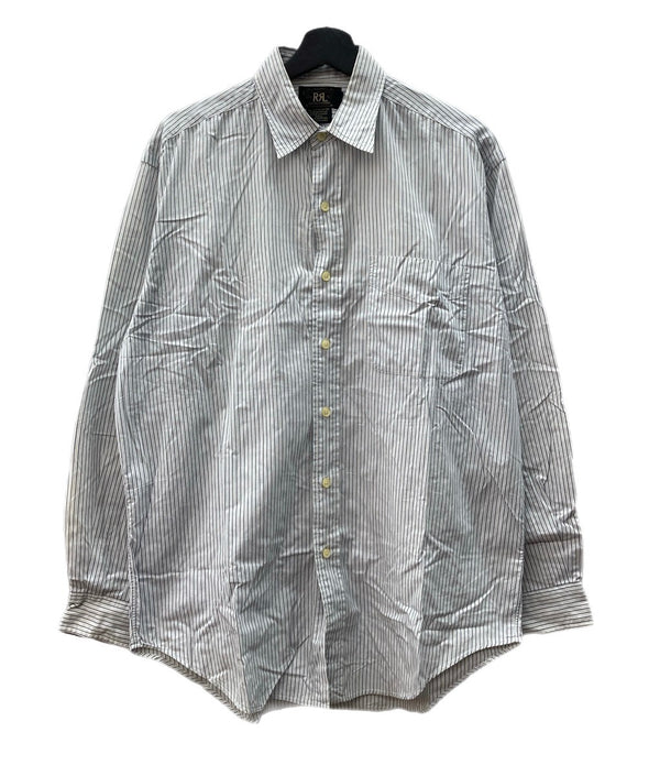 ダブルアールエル RRL 90s 90年代 三ツ星タグ STRIPE SHIRT 片ポケ ポケット  長袖シャツ ストライプ ホワイト 104MT-2062