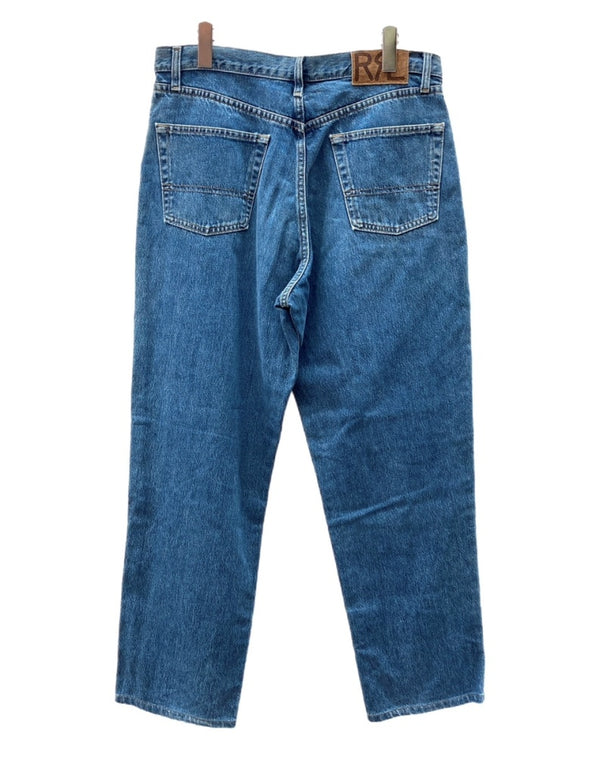 ダブルアールエル RRL 90s DENIM PANTS デニム パンツ ジップフライ ジーパン ジーンズ USA製 Ralph Lauren インディゴ 青 ロゴ R004 デニム ブルー サイズ 34 104MB-220